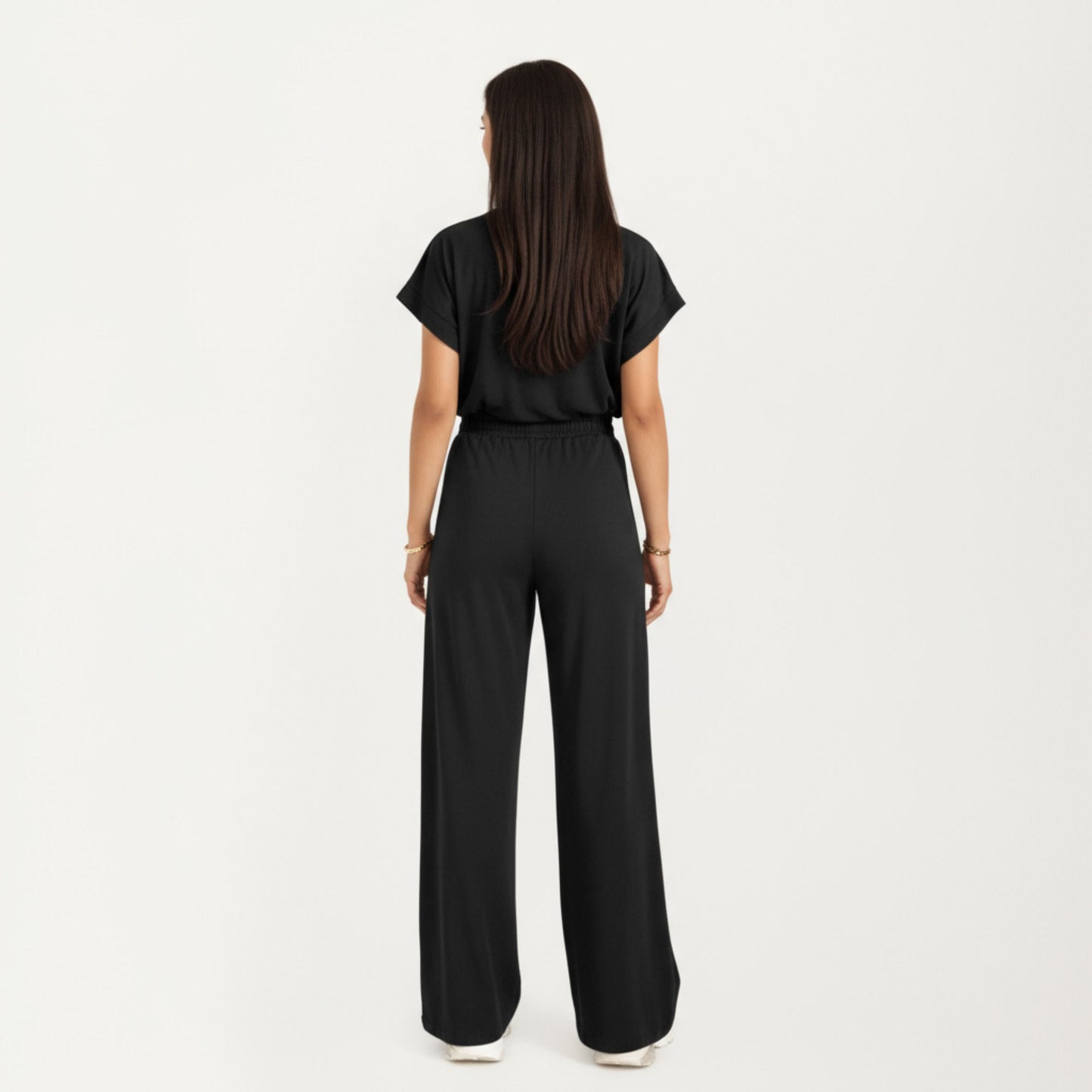 2-Piece Set Short Sleeve Relaxed Fit Top and Wide Leg Pants with Soft Stretch Fabric and Drawstring Waist