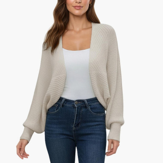 Open Front Dolman Sleeve Knit Cardigan with Soft Textured Cozy Rib Design and Relaxed Draped Silhouette
