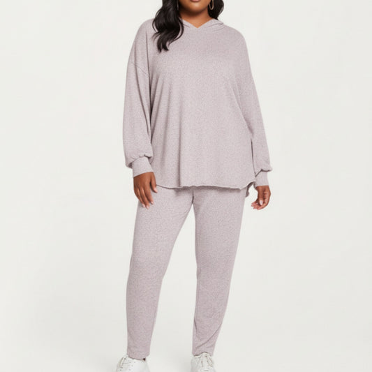 2-Piece Set Soft Knit Hoodie and Matching Jogger Pants with Relaxed Drop-Shoulder Fit