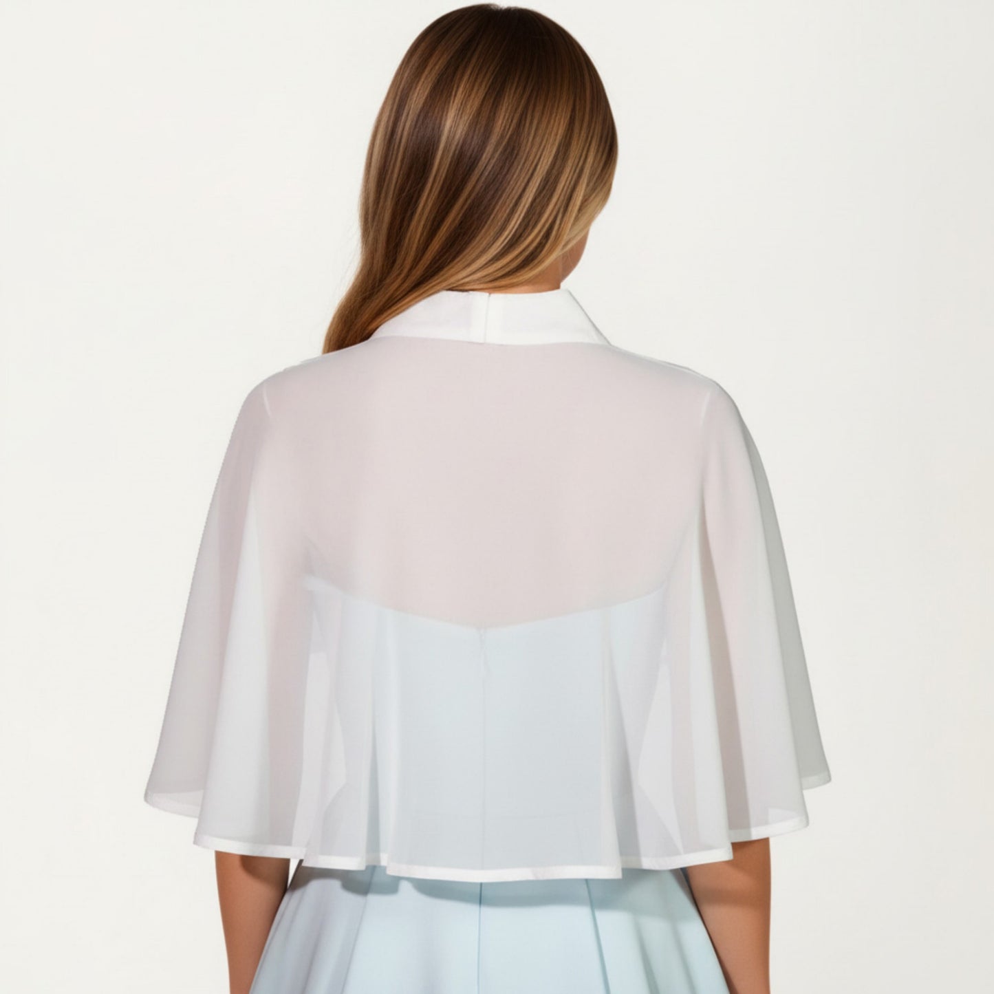 Sheer Chiffon Capelet with Satin Trim Structured Collar and Sparkling Clasp Front for an Light Overlay 8.5x13in