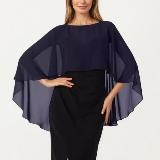 Flowing Chiffon Capelet Top with Layered Draped Sleeves Soft Sheer Overlay and Elegant Silhouette 19in
