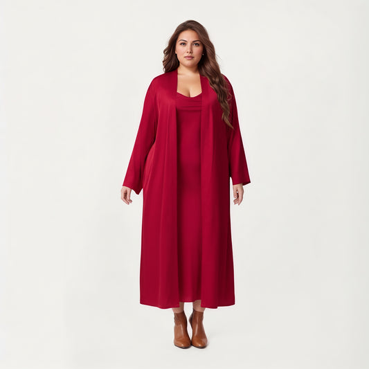 Plus Size Long Robe Set with Soft Draped Silhouette and Smooth Flowing Fabric for an Layered Lounge Look