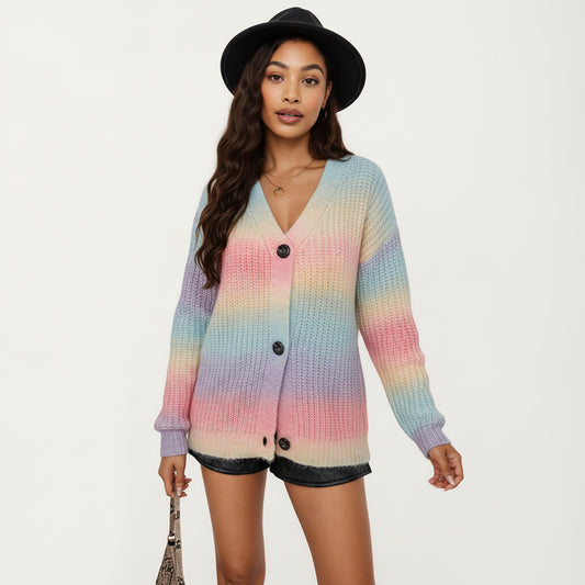 Soft Knit V-Neck Button Front Cardigan with Cozy Textured Stitching and Relaxed Everyday Layering Fit