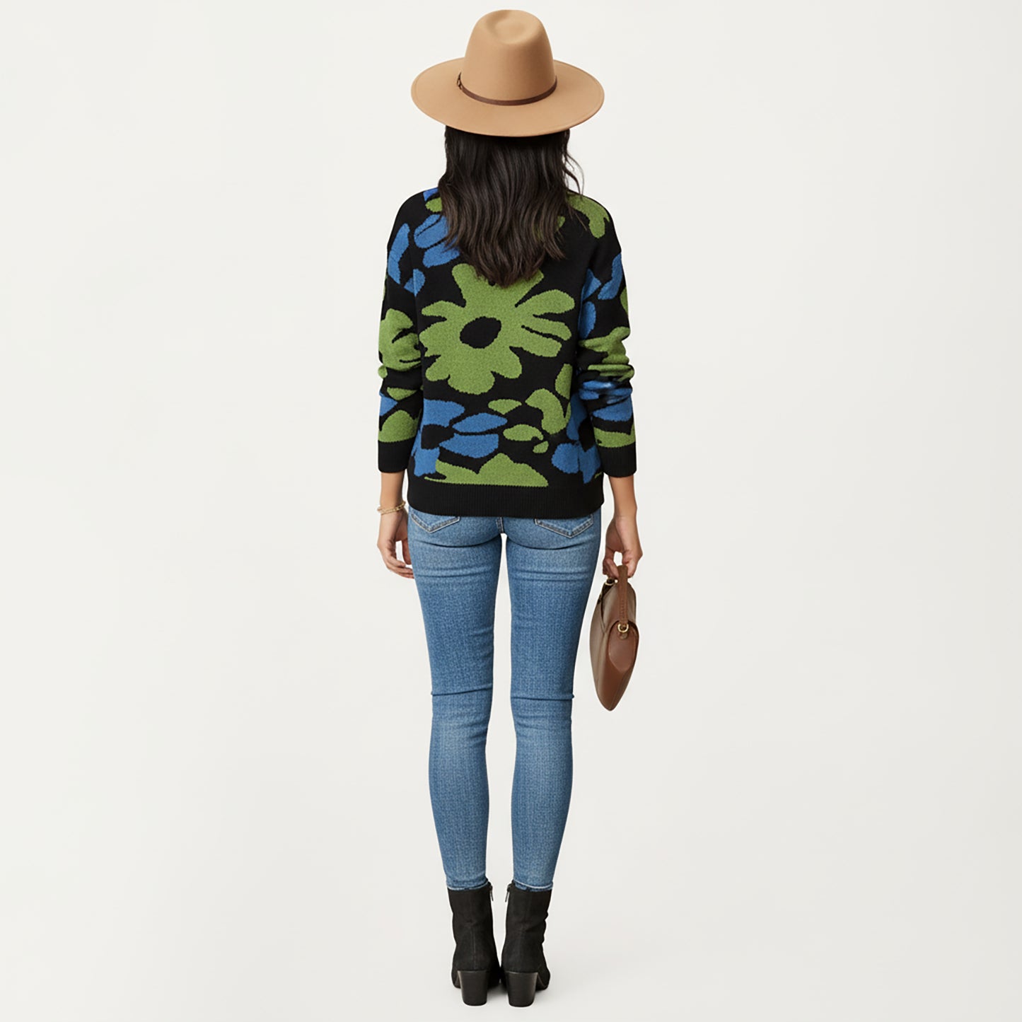 Bold Floral Pattern Knit Sweater with Soft Textured Feel, Long Sleeves and Comfortable Relaxed Fit