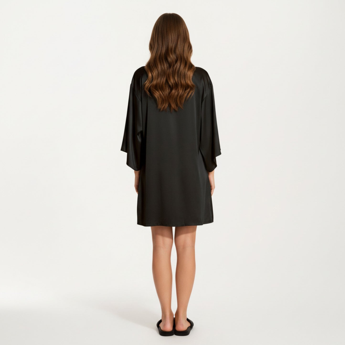 2-Piece Set Satin Slip Dress and Open Front Robe with Flowing Draped Sleeves and Lightweight Fabric