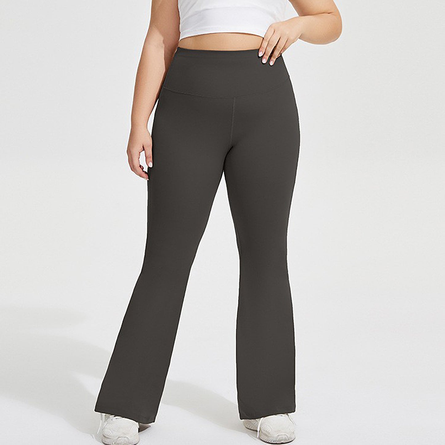 High Waist Flare Leggings with Wide Waistband Stretch Fit and Subtle Bootcut Silhouette