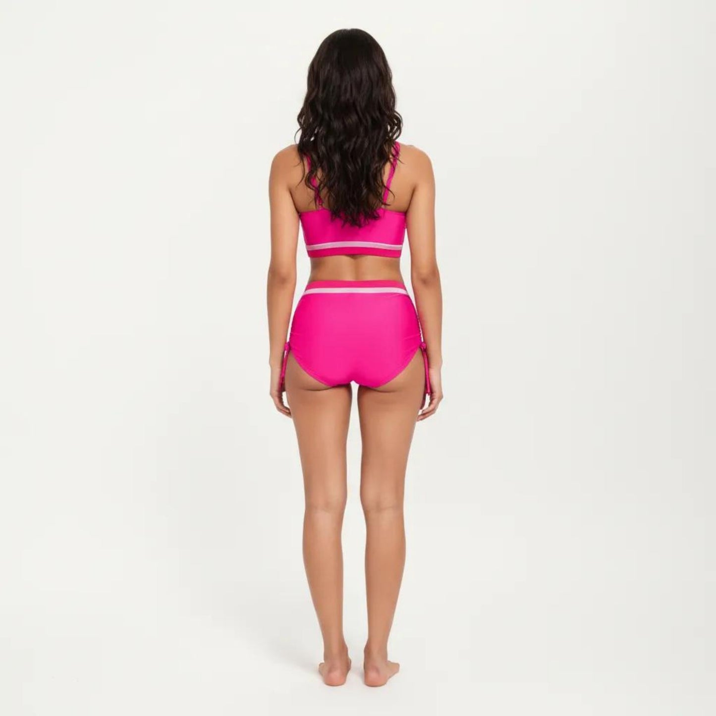 Two Piece Bikini Set with Scoop Neck Top High Waist Bottom and Contrast Trim