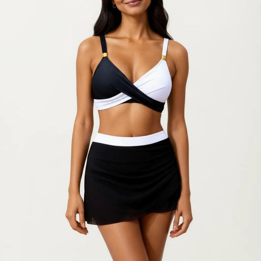 2-Piece Swim Set with Crisscross Bralette Top Adjustable Straps and Ruched Skirted Bottom