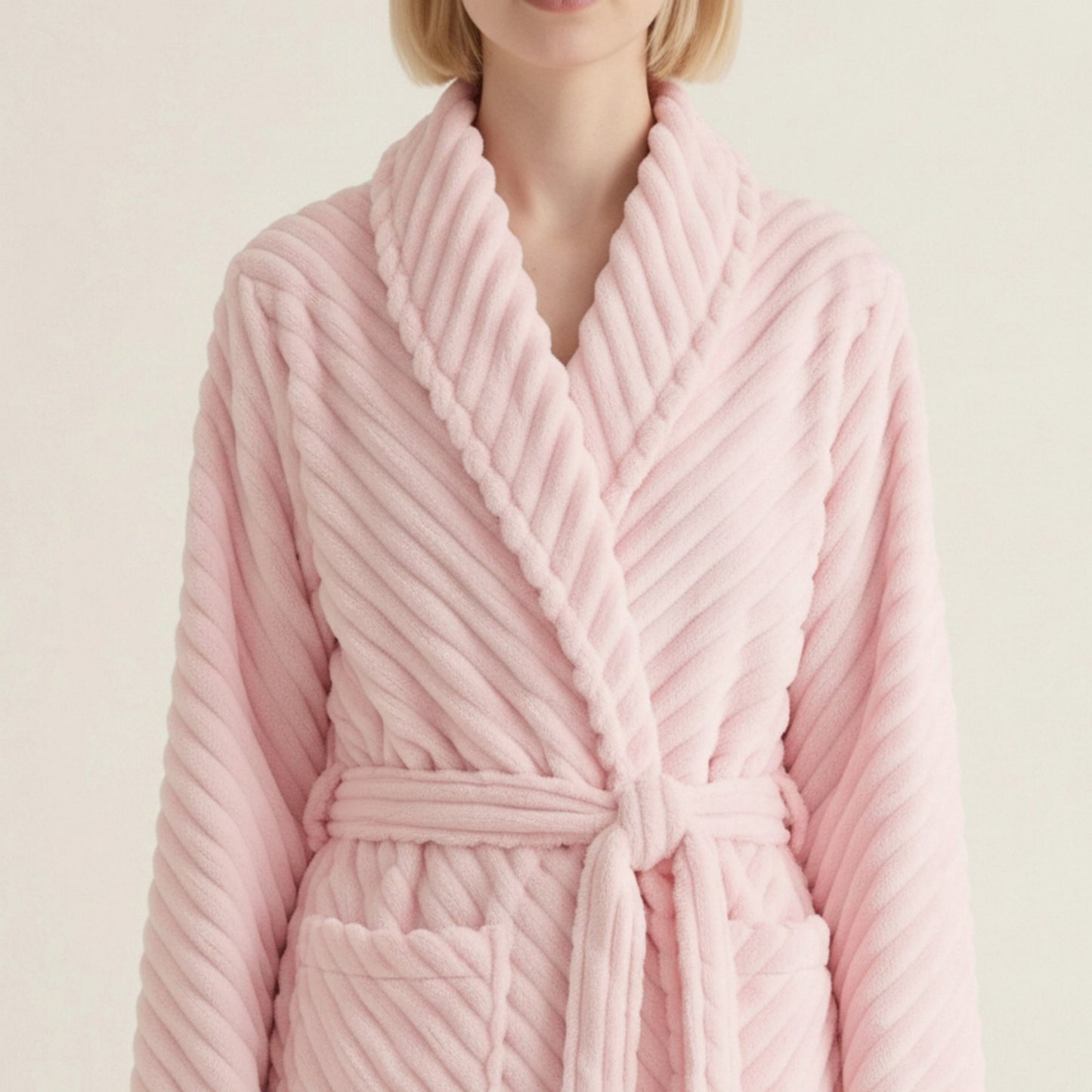 Plush Textured Long Robe with Shawl Collar Tie Waist Belt Soft Warm Full Length Bathrobe