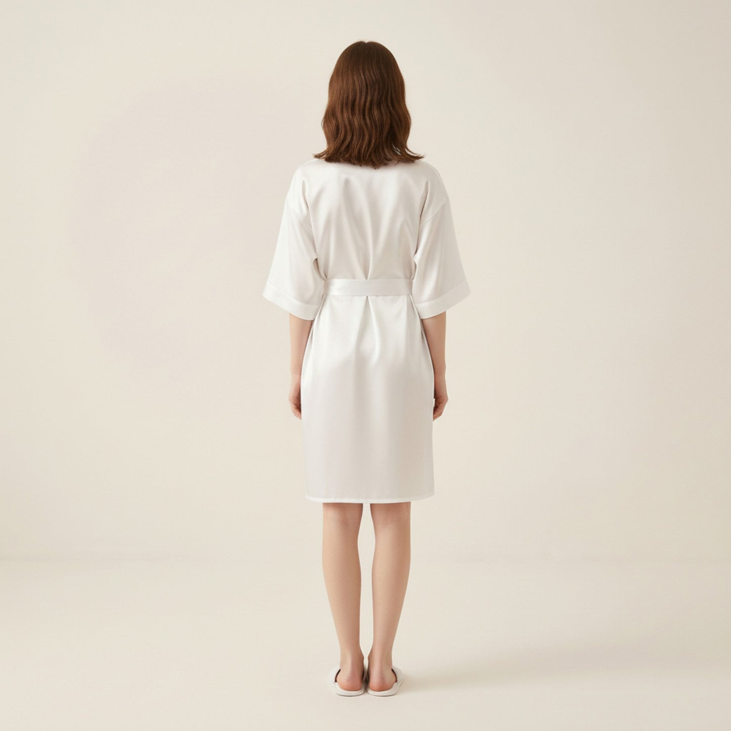 Satin Wrap Robe with Self Tie Waist Belt Short Sleeve Silky Smooth Lightweight Robe