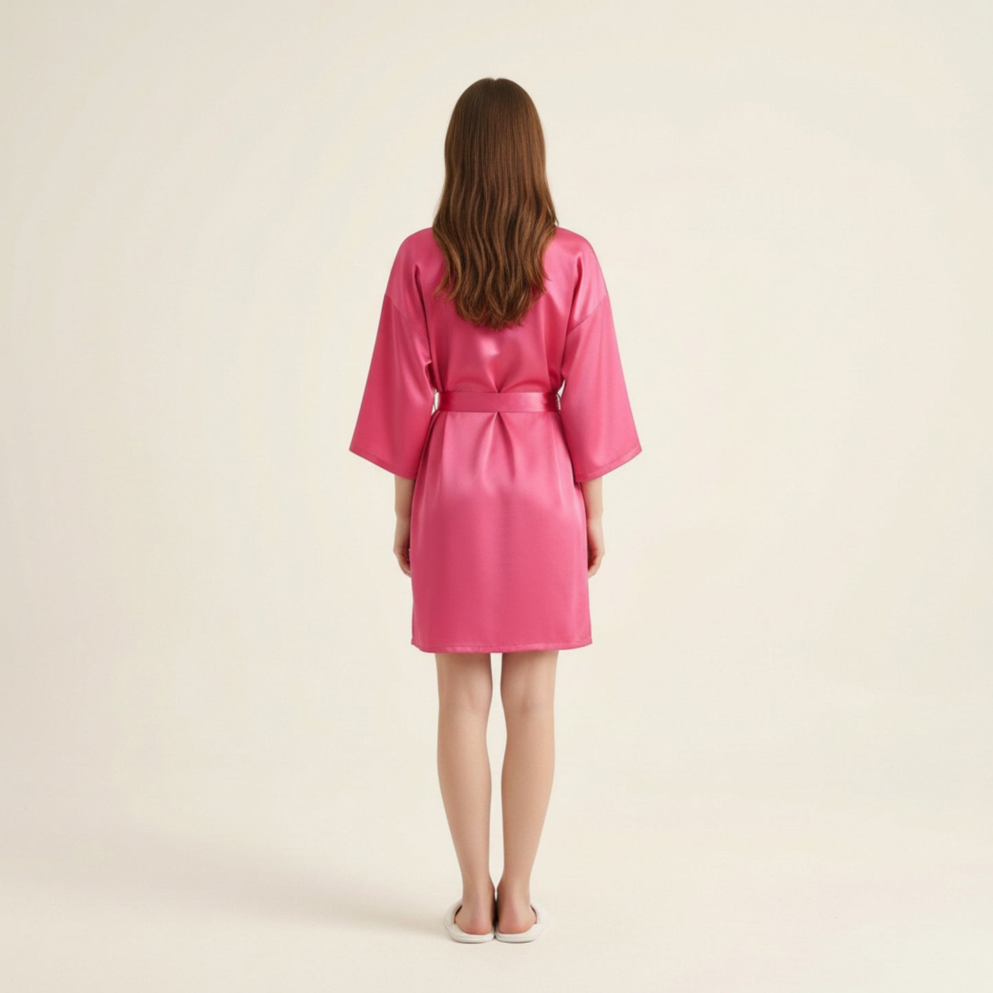 Satin Wrap Robe with Self Tie Waist Belt Wide Sleeves and Smooth Lightweight Silky Finish