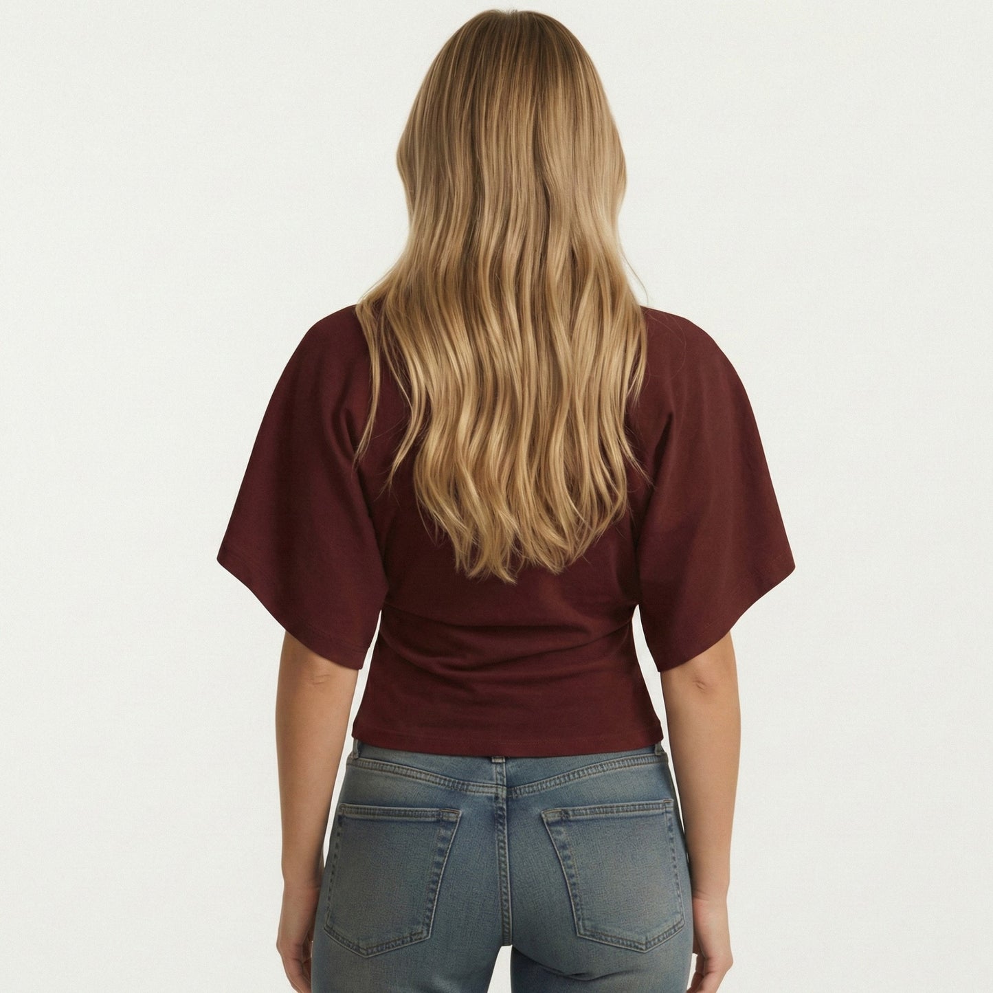 Short Sleeve Cropped Top with Wide Waistband and Relaxed Blouson Fit