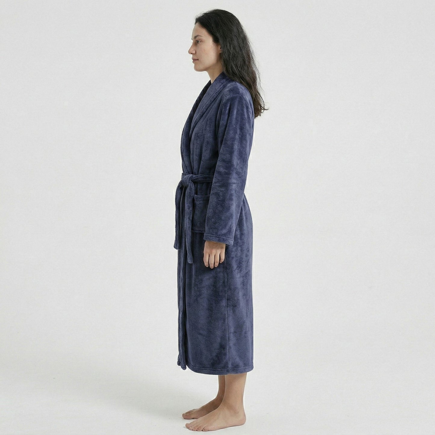 Plush Shawl Collar Long Bathrobe with Full Length Wrap Design Adjustable Waist Tie