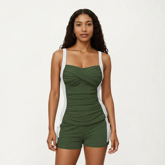 2-Piece Set Color Block Tankini Top with Boyshort Bottom Swim Set