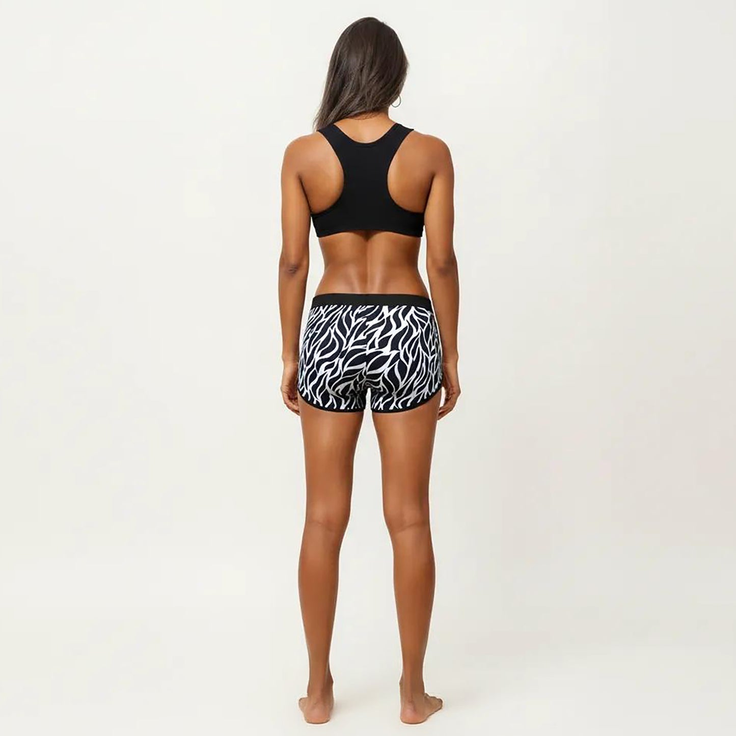 2-Piece Sport Bikini Set with Scoop Neck Crop Top and Printed Swim Shorts