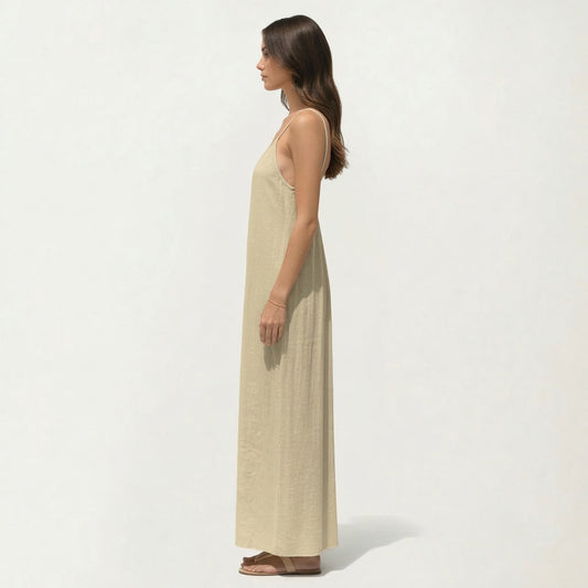 Sleeveless Spaghetti Strap Maxi Dress with Flowing Relaxed Silhouette Lightweight Fabric