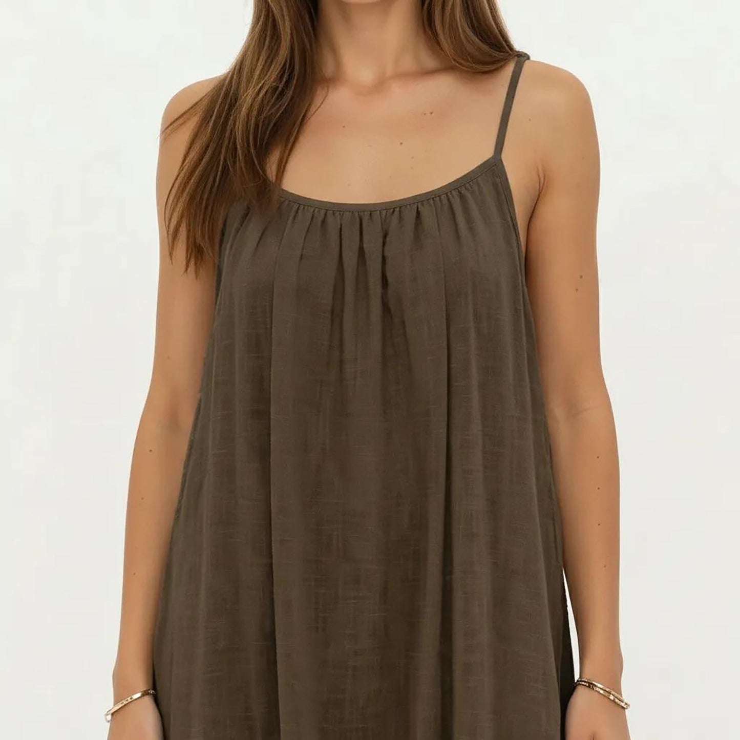 Sleeveless Spaghetti Strap Maxi Dress with Flowing Relaxed Silhouette Lightweight Fabric