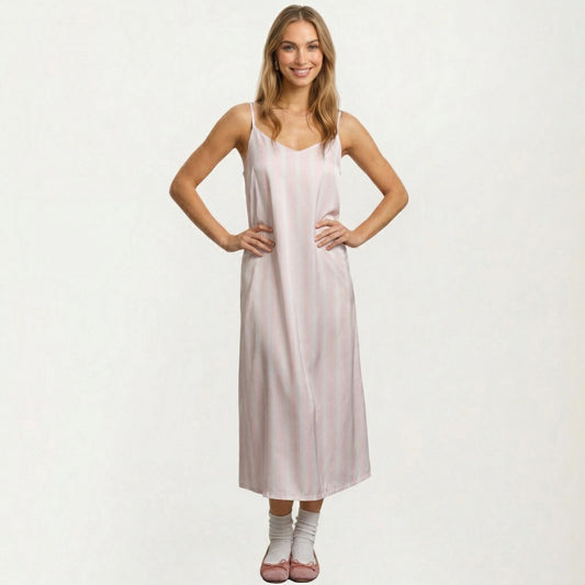 Satin Pajama Dress Sleeveless Spaghetti Strap Midi Sleepwear Nightgown with Relaxed Fit Dress