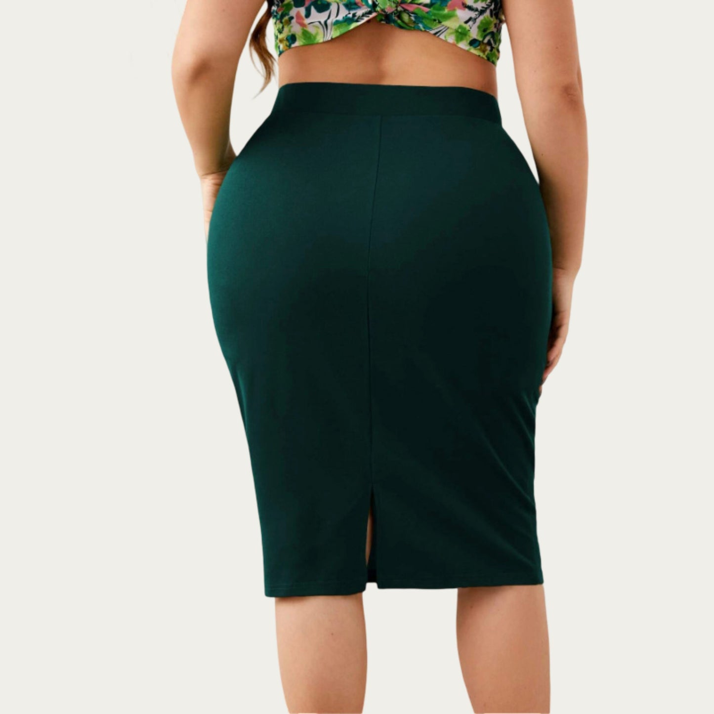 Plus Size High Waist Pencil Skirt with Stretch Fit Knee Length Bodycon Silhouette Pull On Skirt