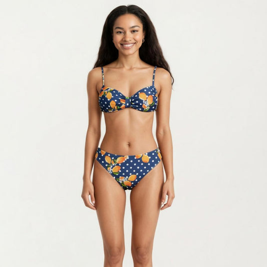 2-Piece Bandeau Bikini Set with Front Twist Detail Adjustable Strap Top Mid Rise Bottom