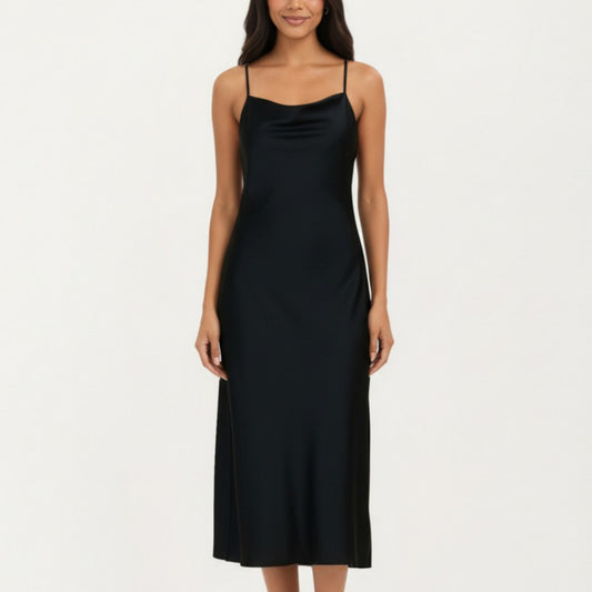 Long Slip Sleep Dress Adjustable Strap Midi Nightgown Lightweight Relaxed Fit Sleepwear