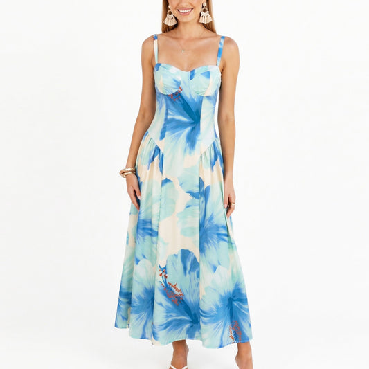 Floral Maxi Dress with Sweetheart Bodice and Smocked Back