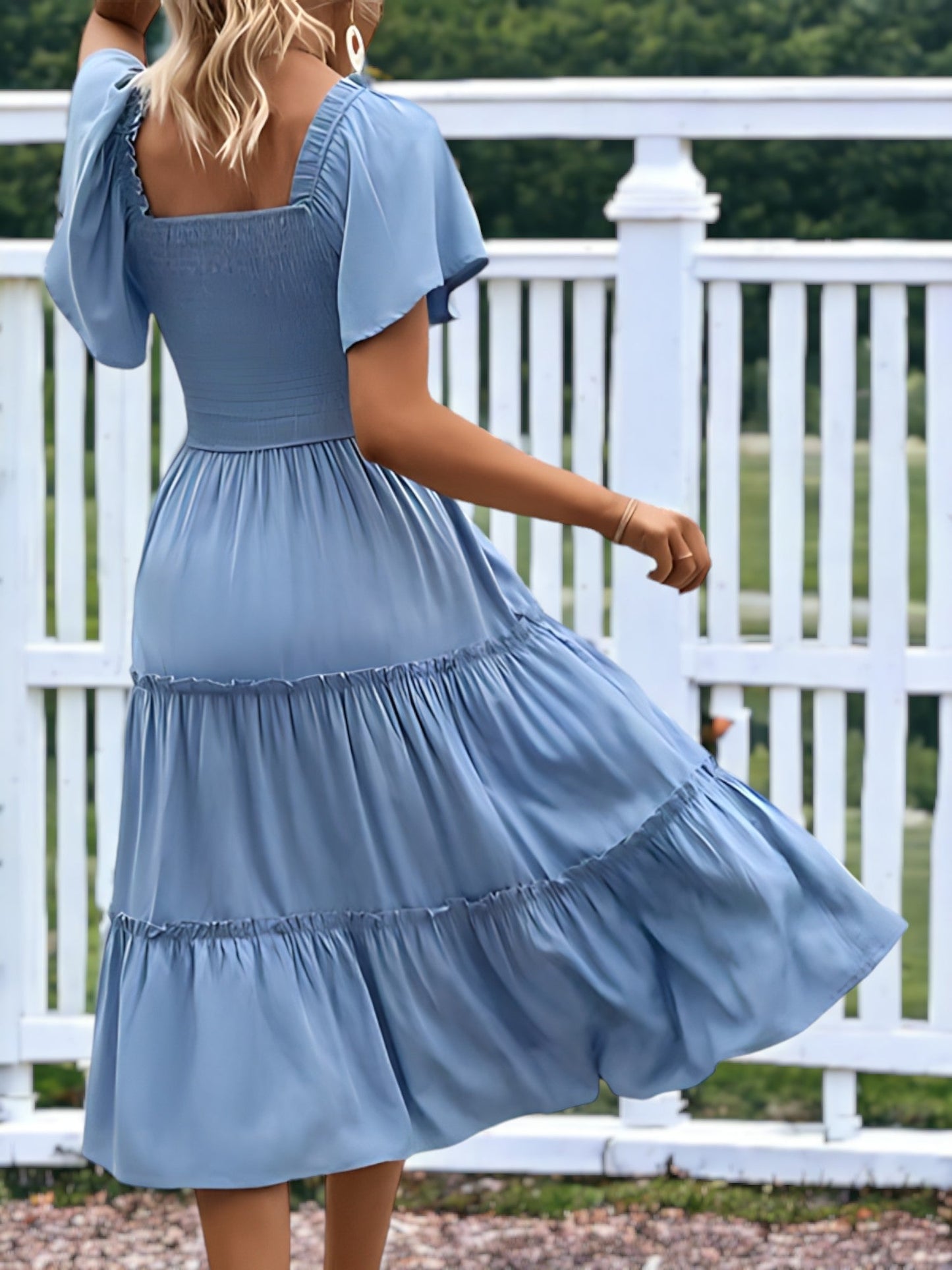 Square Neck Flutter Sleeve Dress