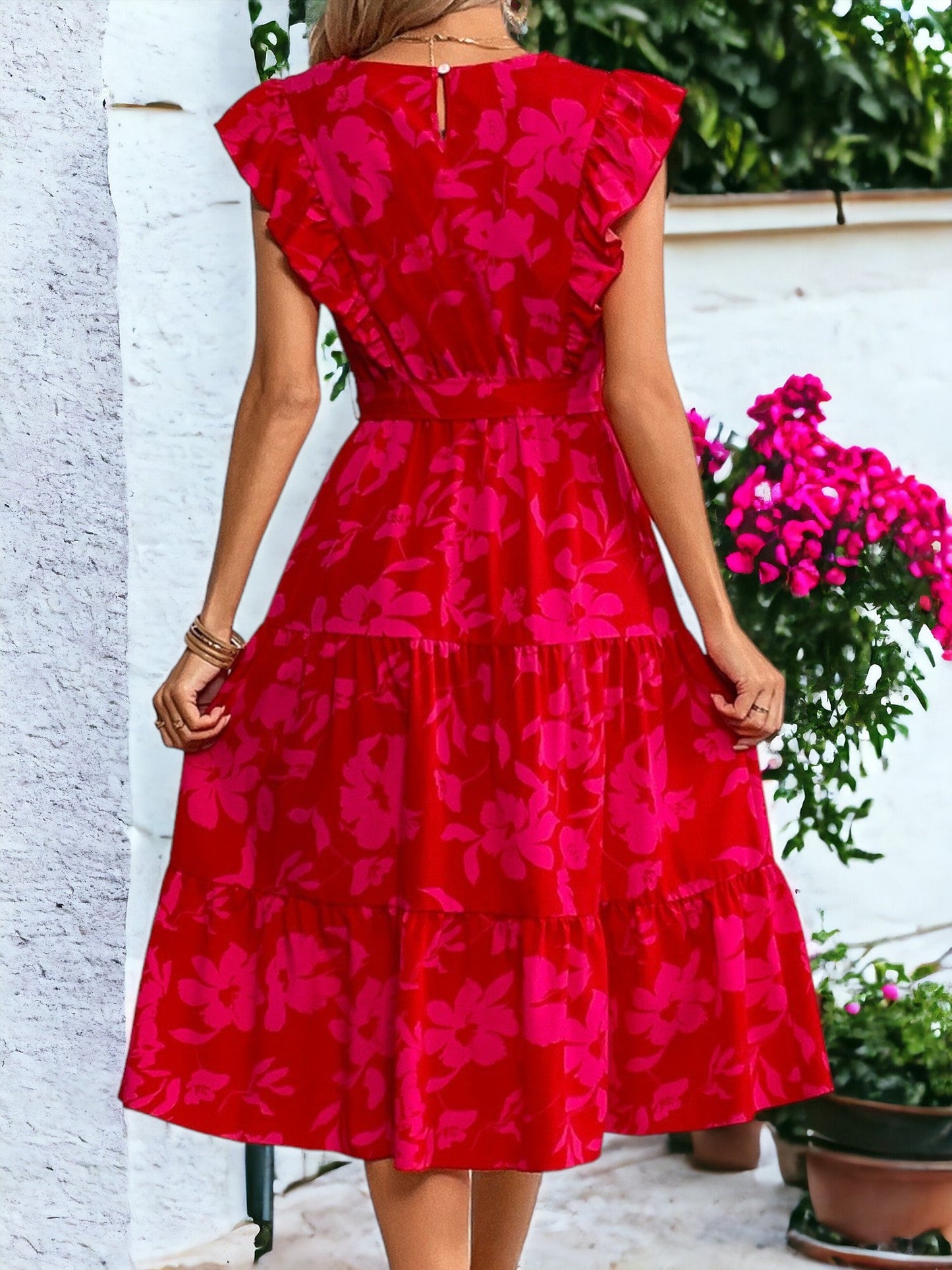 Floral Ruffle Front Tiered Dress