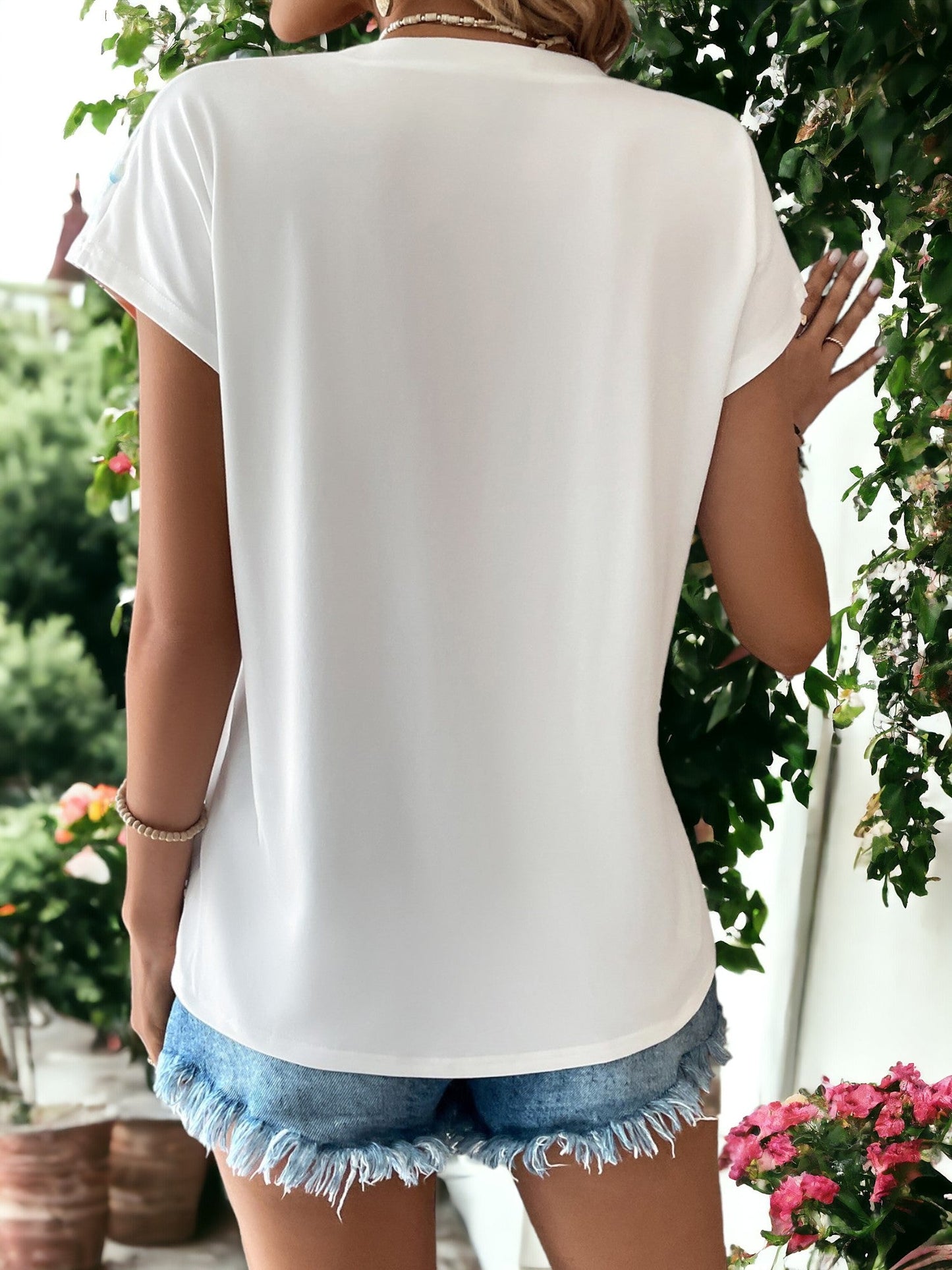 Multi-Color Bloom Floral Print Round Neck Blouse