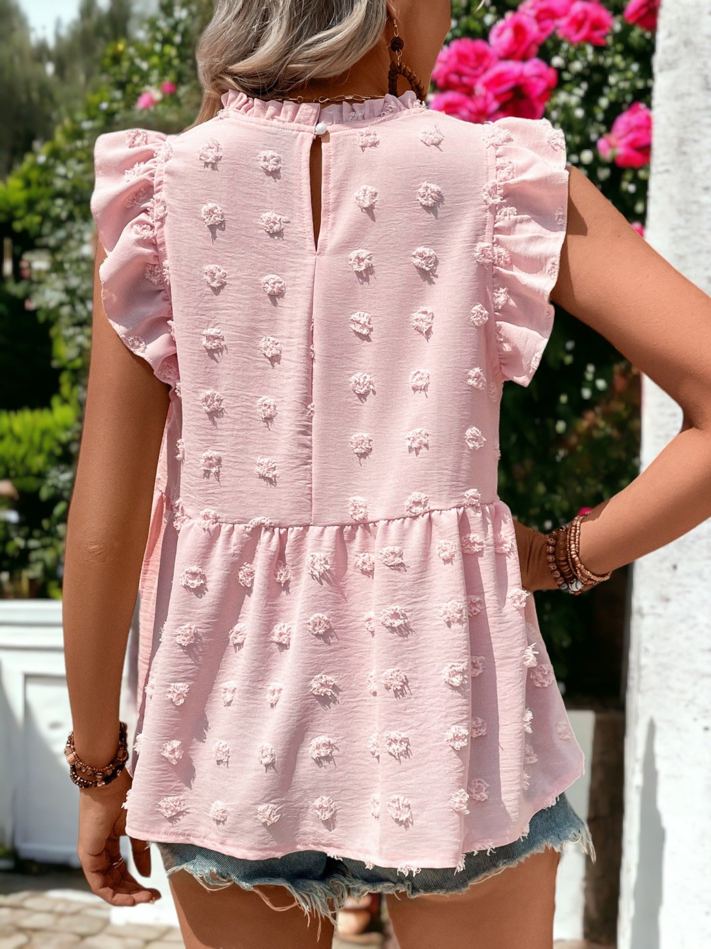 Ruffle Neck Peplum Top