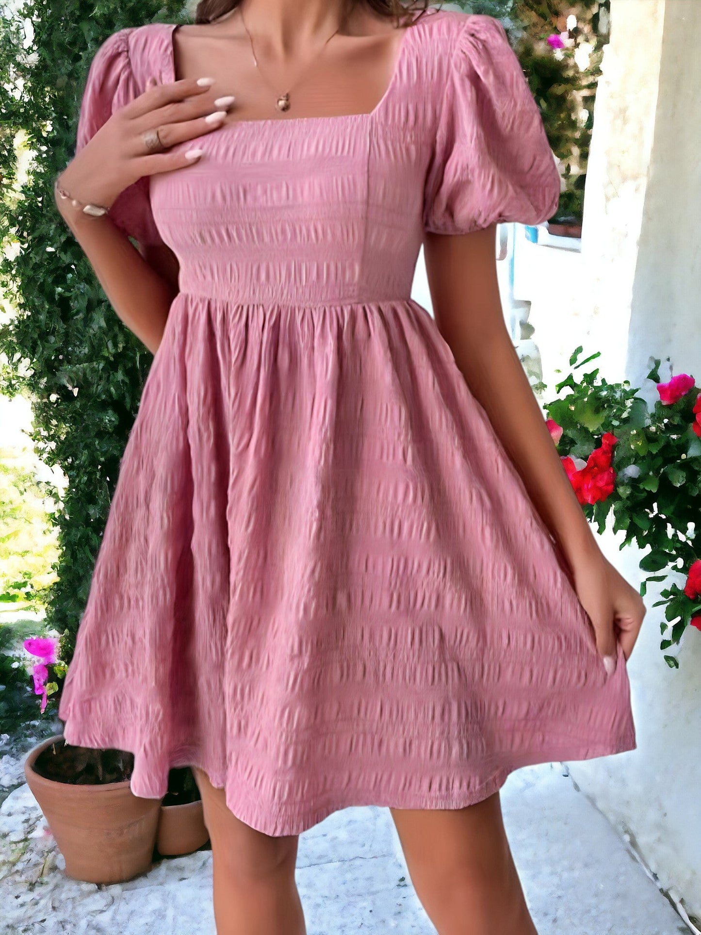 Square Neck Textured Dress
