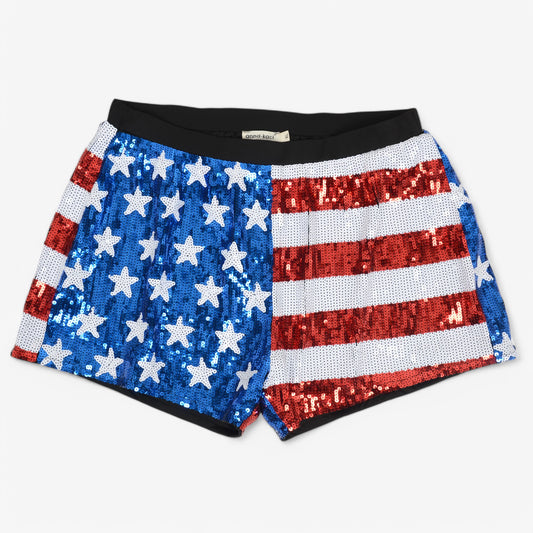 Women's Sequin High-Waisted Shorts with Star and Stripe Pattern
