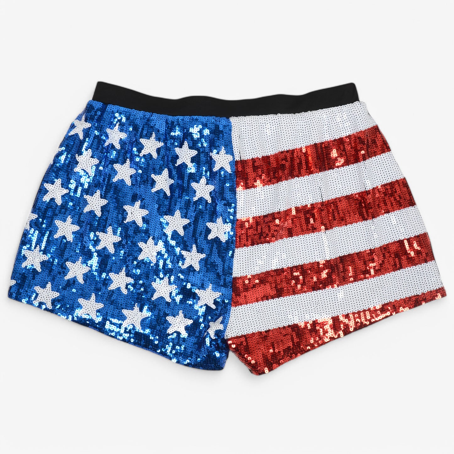 Women's Sequin High-Waisted Shorts with Star and Stripe Pattern