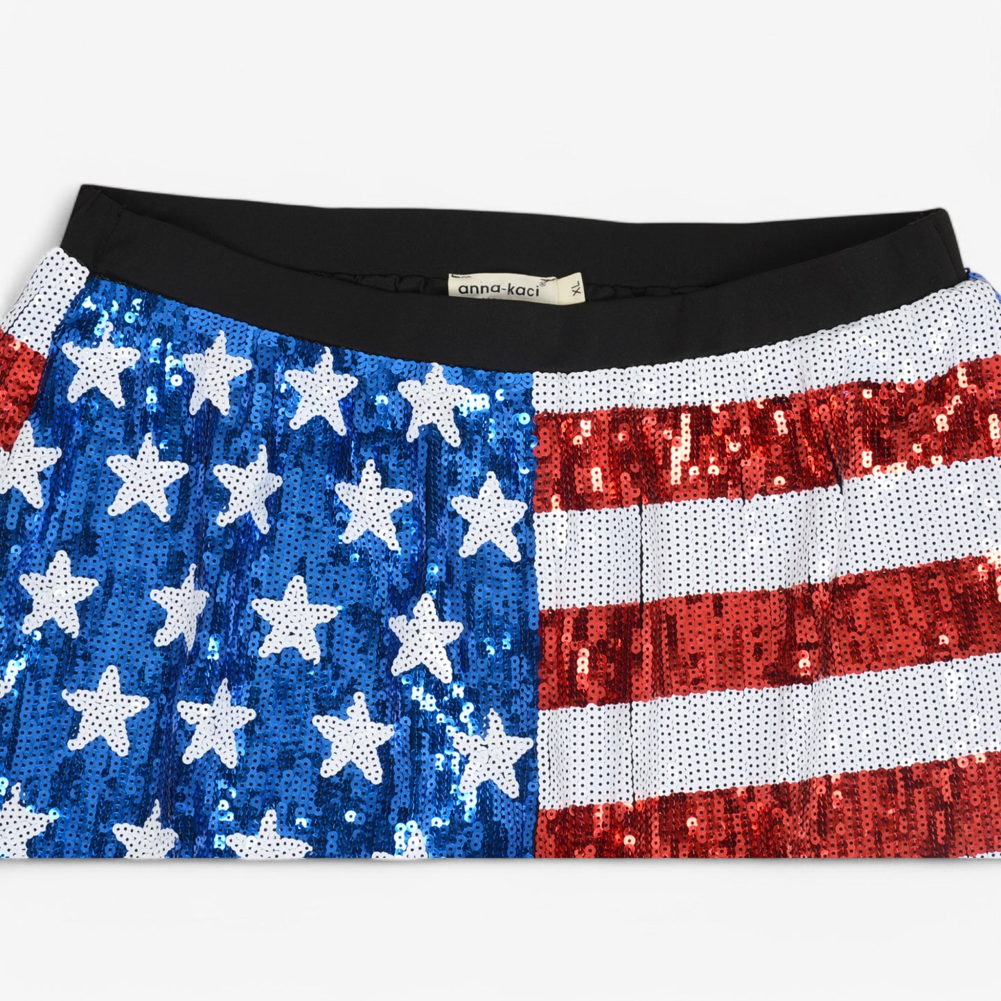 Women's Sequin High-Waisted Shorts with Star and Stripe Pattern