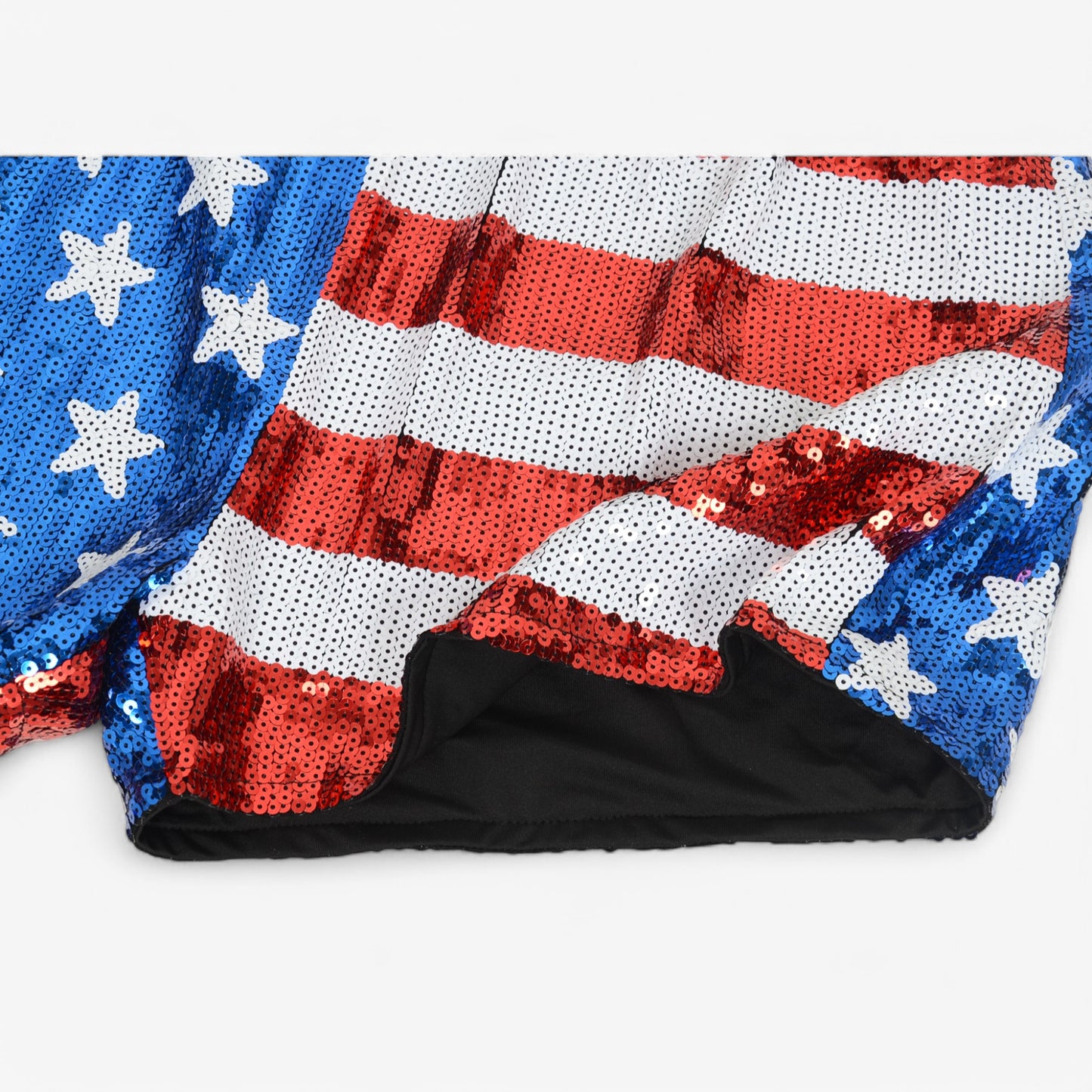Women's Sequin High-Waisted Shorts with Star and Stripe Pattern