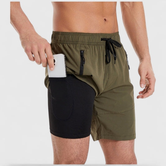 Men's Solid Performance Swim Trunks with Zip Pockets and Adjustable Drawstring Waist