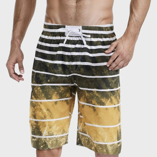 Men's Striped Swim Trunks with Adjustable Waistband and Lightweight Quick-Dry Fabric for Active Comfort