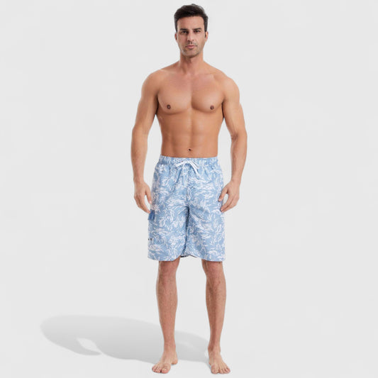 Men's Floral Print Board Shorts with Cargo Pocket and Adjustable Drawstring Waistband