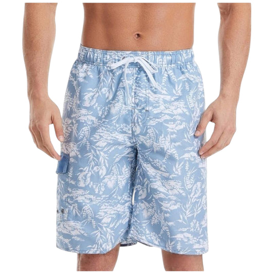 Men's Floral Print Board Shorts with Cargo Pocket and Adjustable Drawstring Waistband