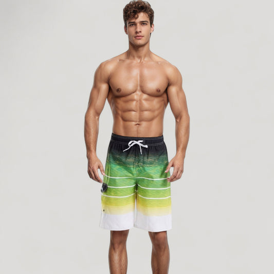 Men's Ombre Stripe Swim Trunks with Drawstring Waistband and Quick-Dry Lightweight Fabric for Comfortable Wear