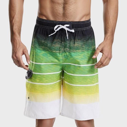 Men's Ombre Stripe Swim Trunks with Drawstring Waistband and Quick-Dry Lightweight Fabric for Comfortable Wear