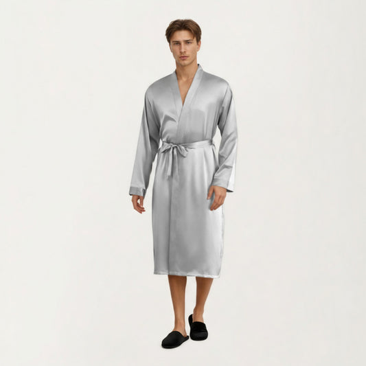 Men's Satin Robe with Classic Shawl Collar and Adjustable Waist Tie