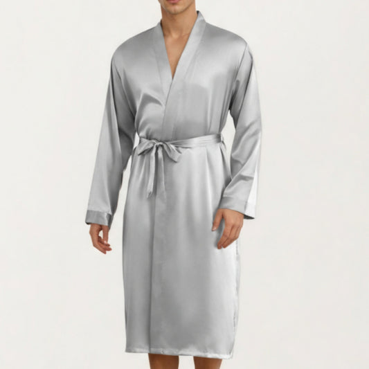Men's Satin Robe with Classic Shawl Collar and Adjustable Waist Tie