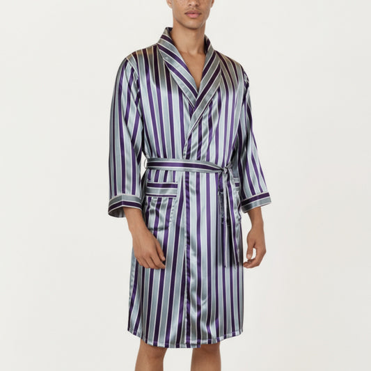 Men's Satin Robe with Shawl Collar Waist Tie and Front Pockets