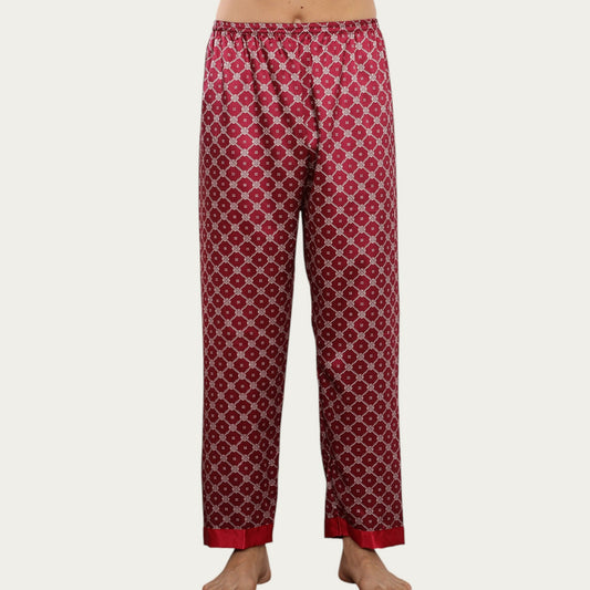 Men's Satin Lounge Pants with Geometric Print and Elastic Waistband