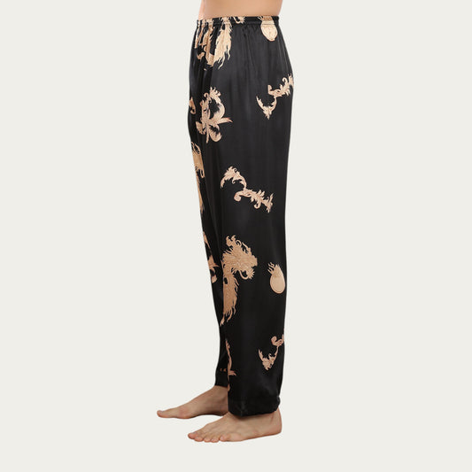 Men's Satin Lounge Pants with Baroque Print and Elastic Waistband