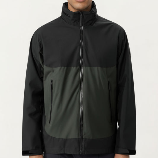 Men's Lightweight Zip-Up Windbreaker Jacket with High Collar and Zipper Pockets