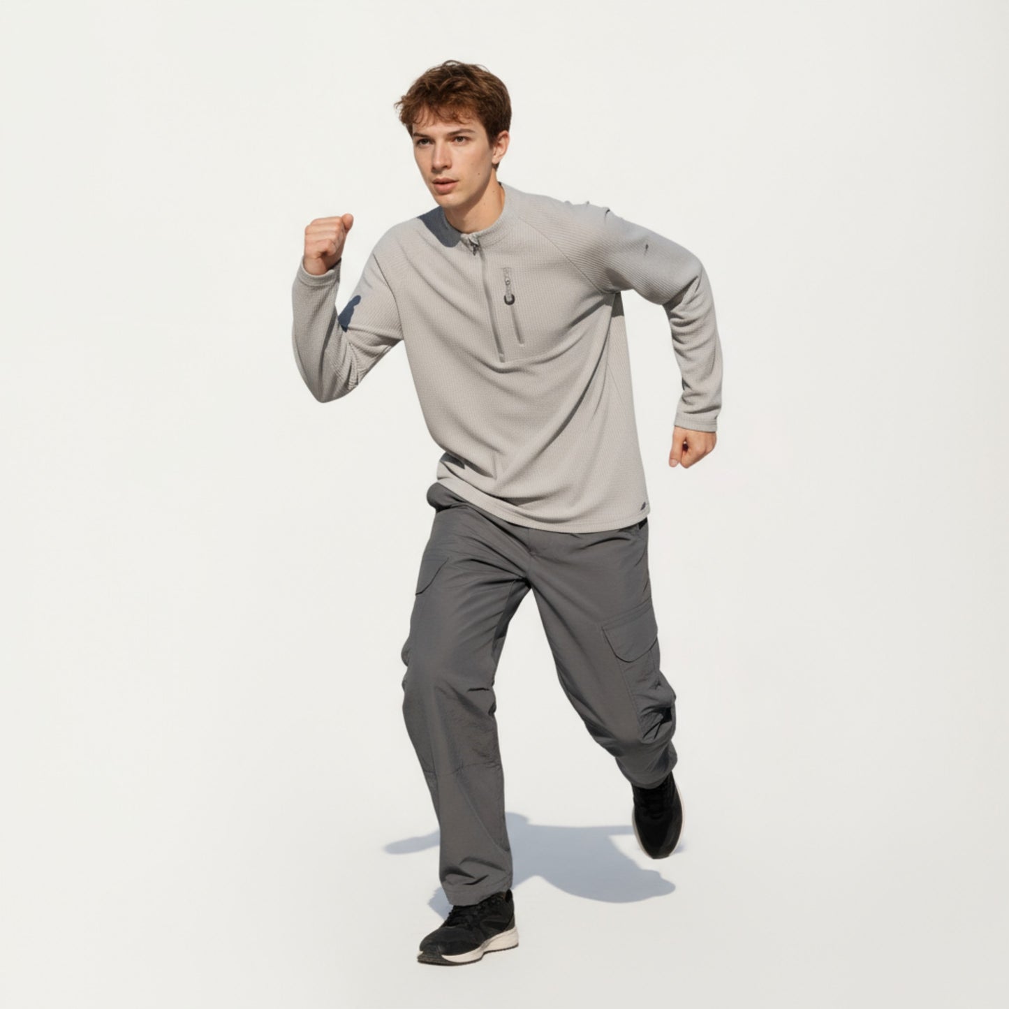 Men's Long Sleeve Quarter Zip Fleece Pullover with Mock Neck and Textured Waffle Knit Fabric