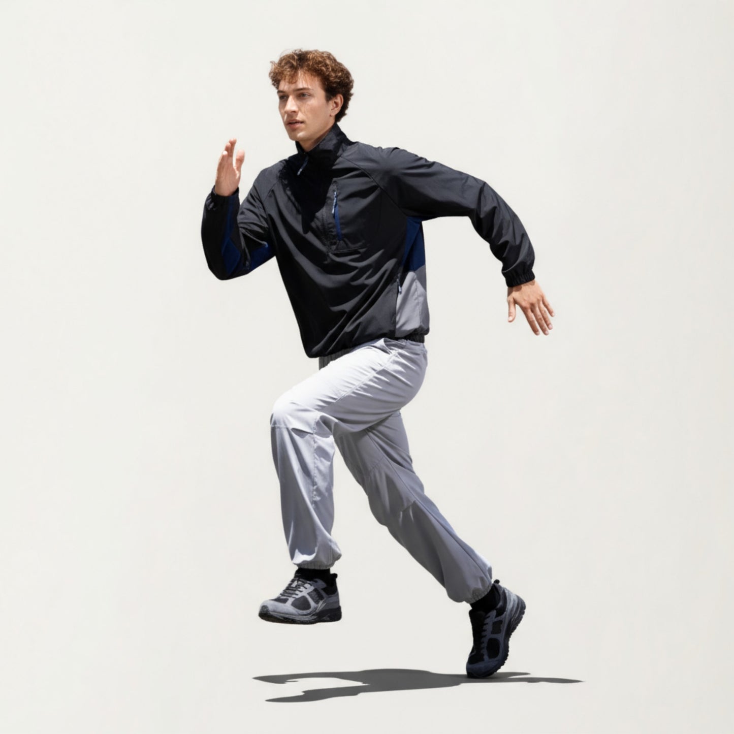 Men's Long Sleeve Quarter Zip Windbreaker Pullover with Elastic Cuffs and Zipper Chest Pocket