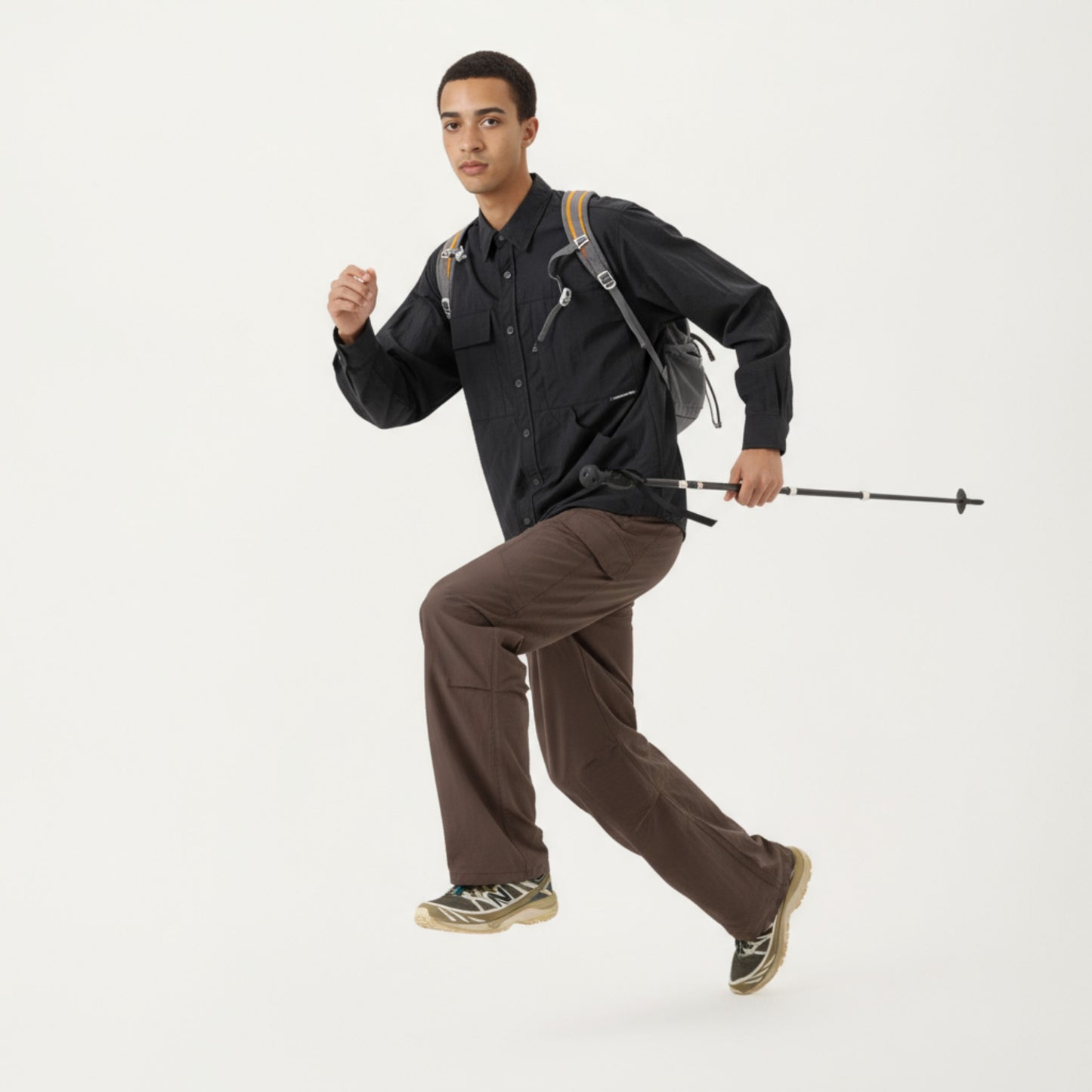 Men's Long Sleeve Button-Up Utility Shirt with Chest Pocket and Structured Stitch Detailing